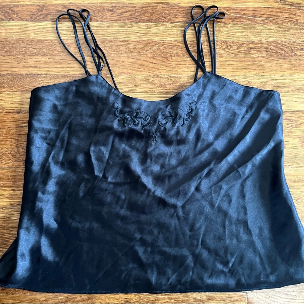 Y2k black satin cami camisole top L dark feminine
